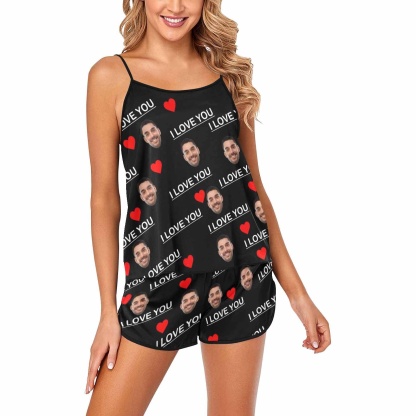 Custom #Plus Size Pajama Set-Custom Boyfriend Face Sleepwear Personalized Women's Sexy Cami Pajama Set Honeymoon Gift - YesCustom