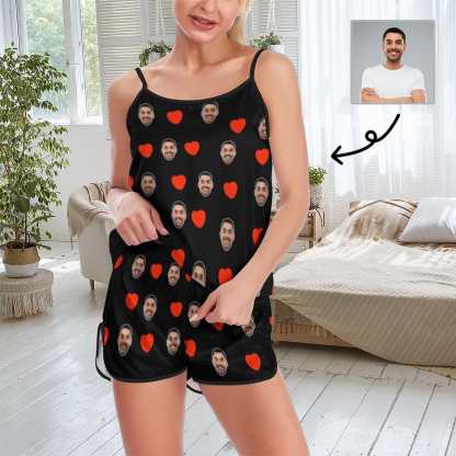 Custom #Plus Size Pajama Set-Custom Boyfriend Face Sleepwear Personalized Women's Sexy Cami Pajama Set Honeymoon Gift - YesCustom