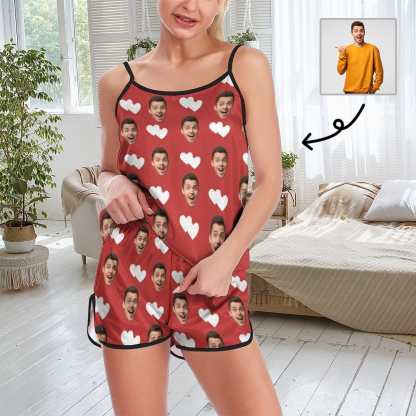 Custom #Plus Size Pajama Set-Custom Face Pajamas Love Red Sleepwear Personalized Women's Sexy Cami Pajama Set Honeymoon Gift for Her - YesCustom