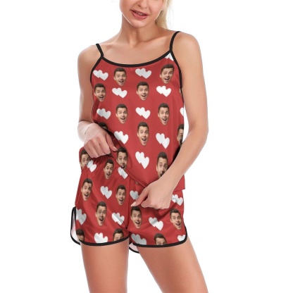 Custom #Plus Size Pajama Set-Custom Face Pajamas Love Red Sleepwear Personalized Women's Sexy Cami Pajama Set Honeymoon Gift for Her - YesCustom