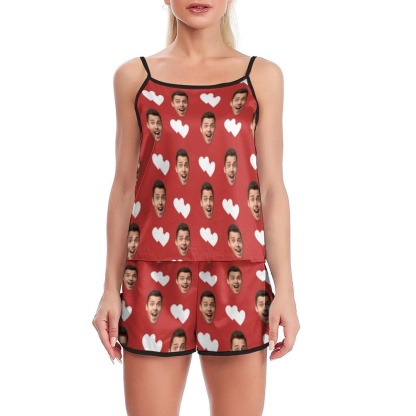 Custom #Plus Size Pajama Set-Custom Face Pajamas Love Red Sleepwear Personalized Women's Sexy Cami Pajama Set Honeymoon Gift for Her - YesCustom