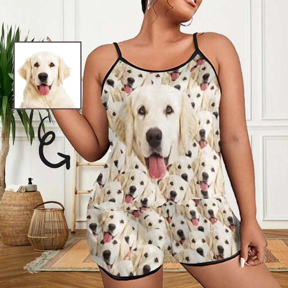 Custom #Plus Size Pajama Set-Custom Pet Face Plus Size Women's Sexy Cami Pajamas Set - YesCustom