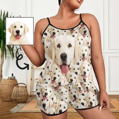 Custom #Plus Size Pajama Set-Custom Pet Face Plus Size Women's Sexy Cami Pajamas Set - YesCustom