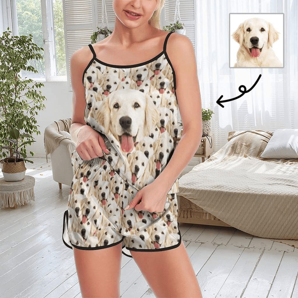 Custom #Plus Size Pajama Set-Custom Pet Face Plus Size Women's Sexy Cami Pajamas Set - YesCustom