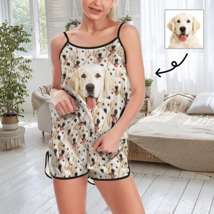 Custom #Plus Size Pajama Set-Custom Pet Face Plus Size Women's Sexy Cami Pajamas Set - YesCustom