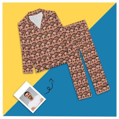 Custom Custom Boyfriend Seamless Face Pajamas Sleep Loungewear Personalized Women's Short Pajama Set - YesCustom