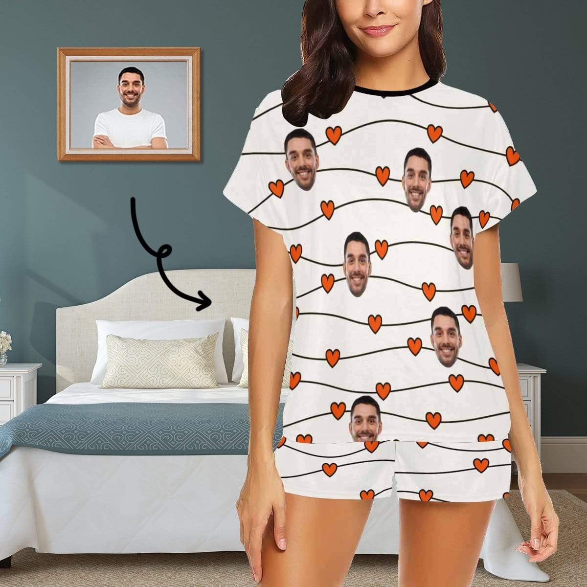 Custom Face Pajamas for Women Love Heart Shape Sleepwear Pajama Set