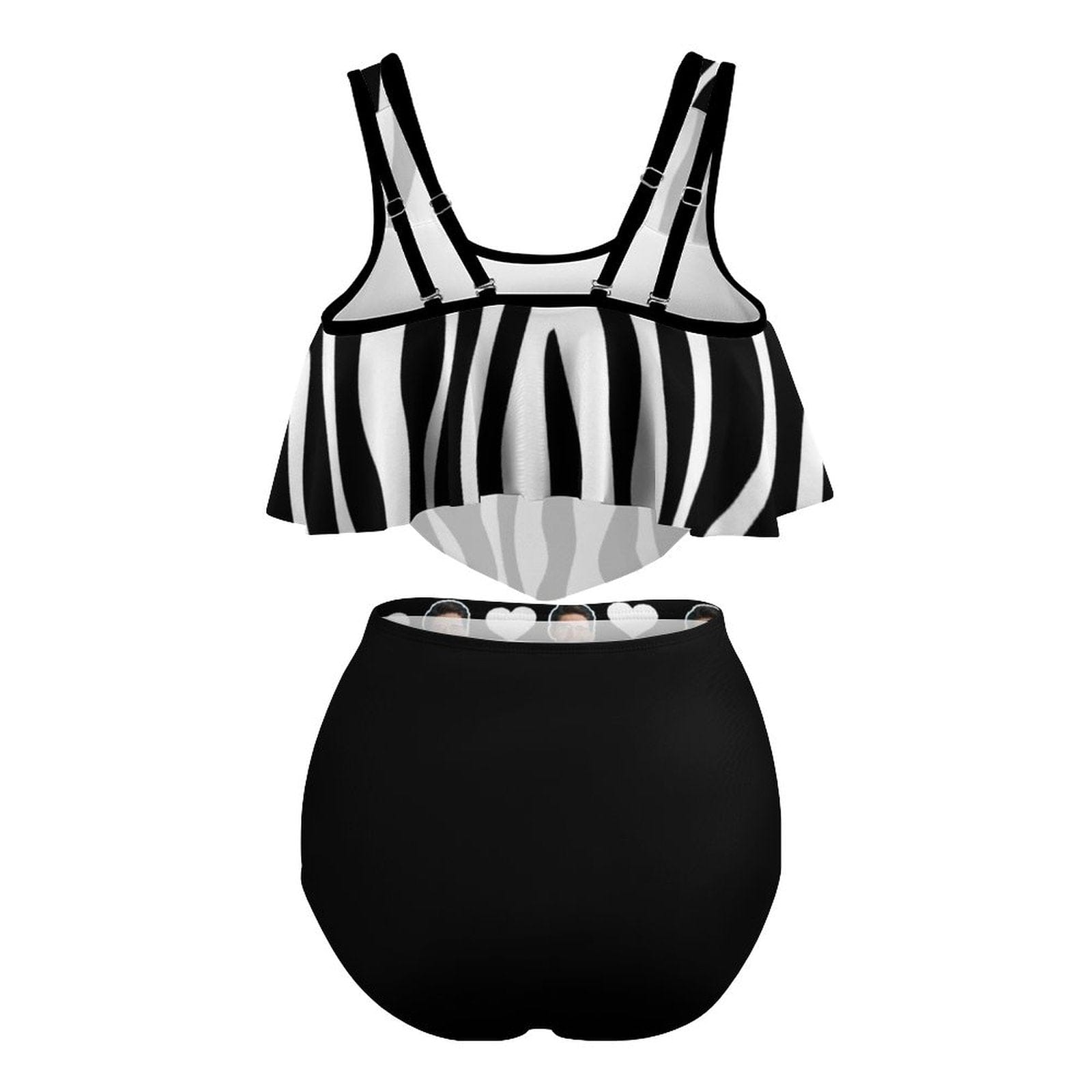 Custom #Plus Size Ruffle Tankini-Custom Face Black&White Stripe Love Heart Plus Size Swimsuit Ruffle High Waisted Bikini Personalized Tankini Women's Two Piece Summer Swimsuit Cover Your Tummy - YesCustom