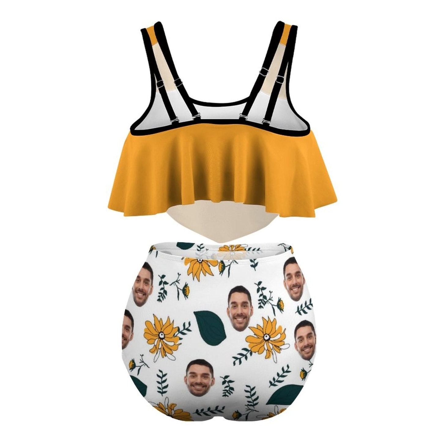 Custom #Plus Size Ruffle Tankini-Custom Face Chrysanthemum Plus Size Swimsuit Ruffle High Waisted Bikini PersonalizedTankini Women's Two Piece Summer Swimsuit Cover Your Tummy - YesCustom