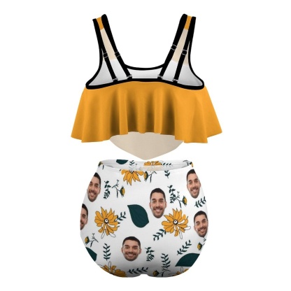 Custom #Plus Size Ruffle Tankini-Custom Face Chrysanthemum Plus Size Swimsuit Ruffle High Waisted Bikini PersonalizedTankini Women's Two Piece Summer Swimsuit Cover Your Tummy - YesCustom