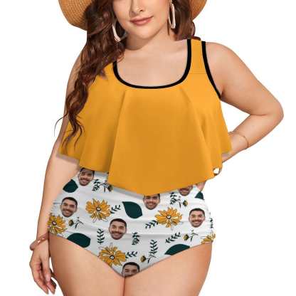 Custom #Plus Size Ruffle Tankini-Custom Face Chrysanthemum Plus Size Swimsuit Ruffle High Waisted Bikini PersonalizedTankini Women's Two Piece Summer Swimsuit Cover Your Tummy - YesCustom