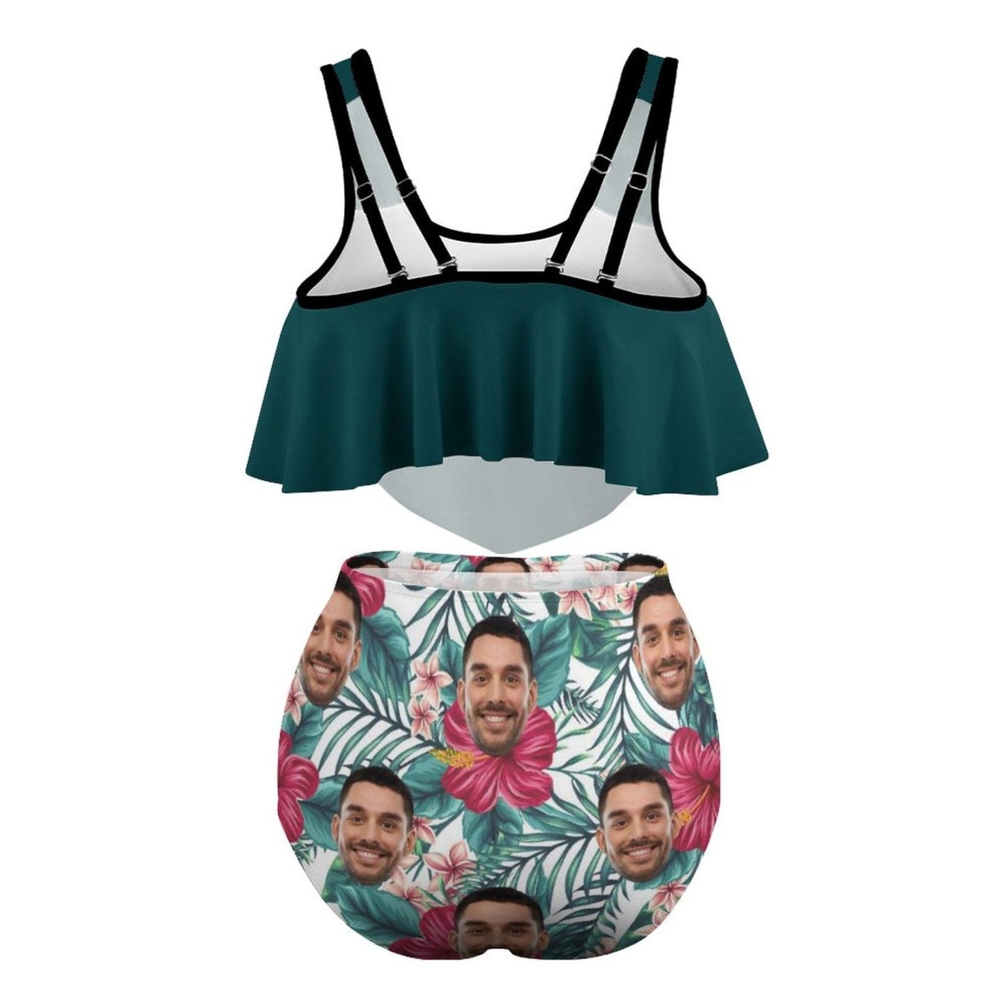 Custom #Plus Size Ruffle Tankini-Custom Face Green Plus Size Swimsuit Ruffle High Waisted Bikini Personalized Tankini Women's Two Piece Summer Swimsuit Cover Your Tummy - YesCustom