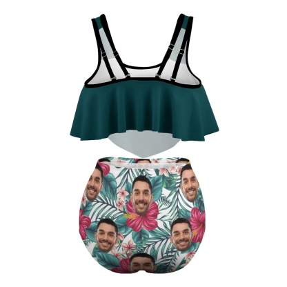 Custom #Plus Size Ruffle Tankini-Custom Face Green Plus Size Swimsuit Ruffle High Waisted Bikini Personalized Tankini Women's Two Piece Summer Swimsuit Cover Your Tummy - YesCustom