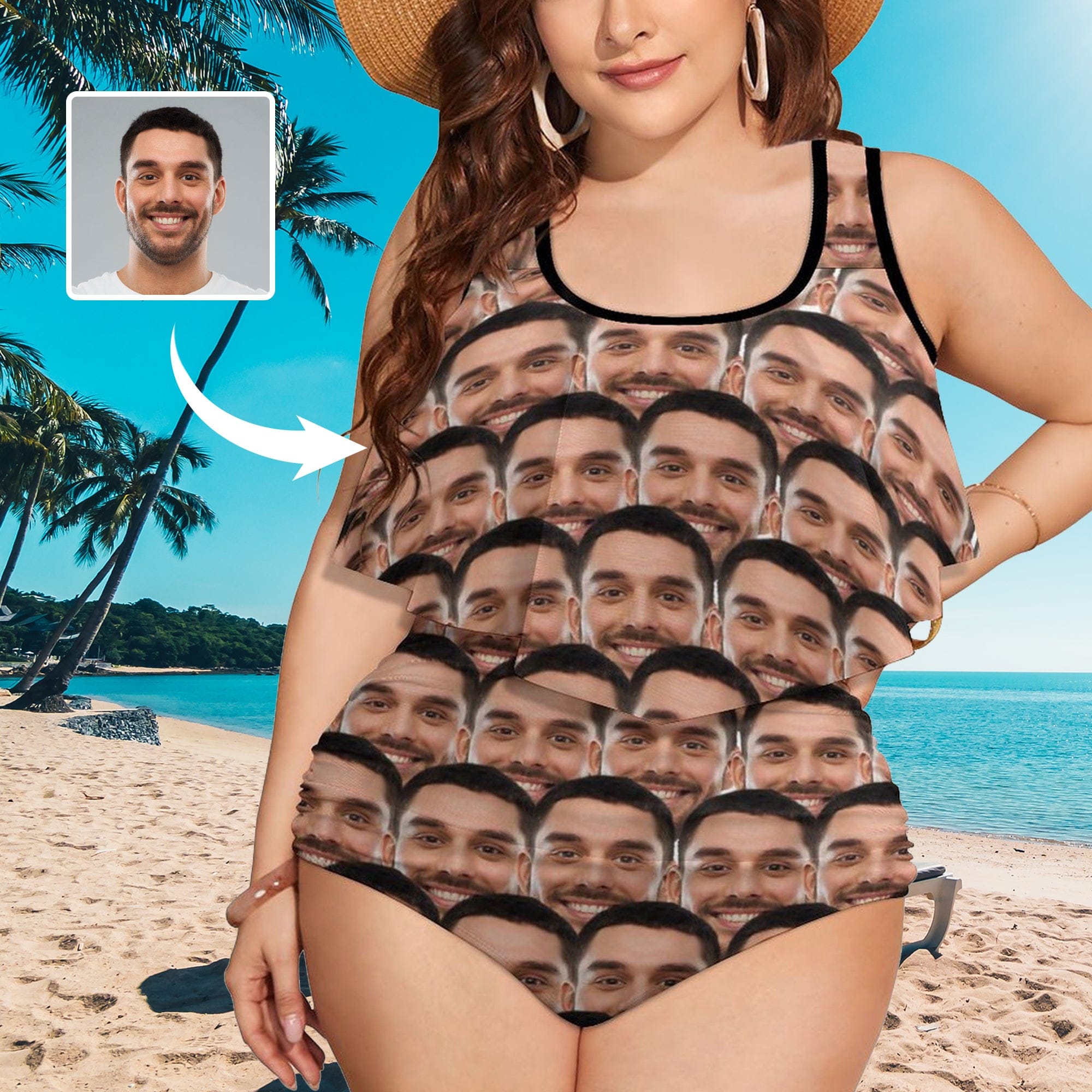 Custom #Plus Size Ruffle Tankini-Custom Face Seamless Plus Size Swimsuit Ruffle High Waisted Bikini Personalized Tankini Women's Two Piece Summer Swimsuit Cover Your Tummy - YesCustom