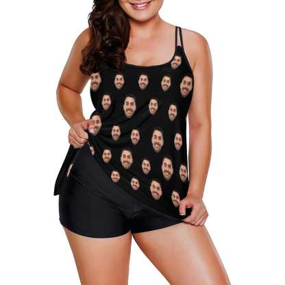 Custom #Plus-Size Swimdress And Shorts Custom Face Boyfriend Multicolour Swimsuit Personalized Tankini Bathing Suit For Women 2 Piece Swmsuit - YesCustom