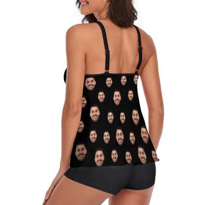 Custom #Plus-Size Swimdress And Shorts Custom Face Boyfriend Multicolour Swimsuit Personalized Tankini Bathing Suit For Women 2 Piece Swmsuit - YesCustom
