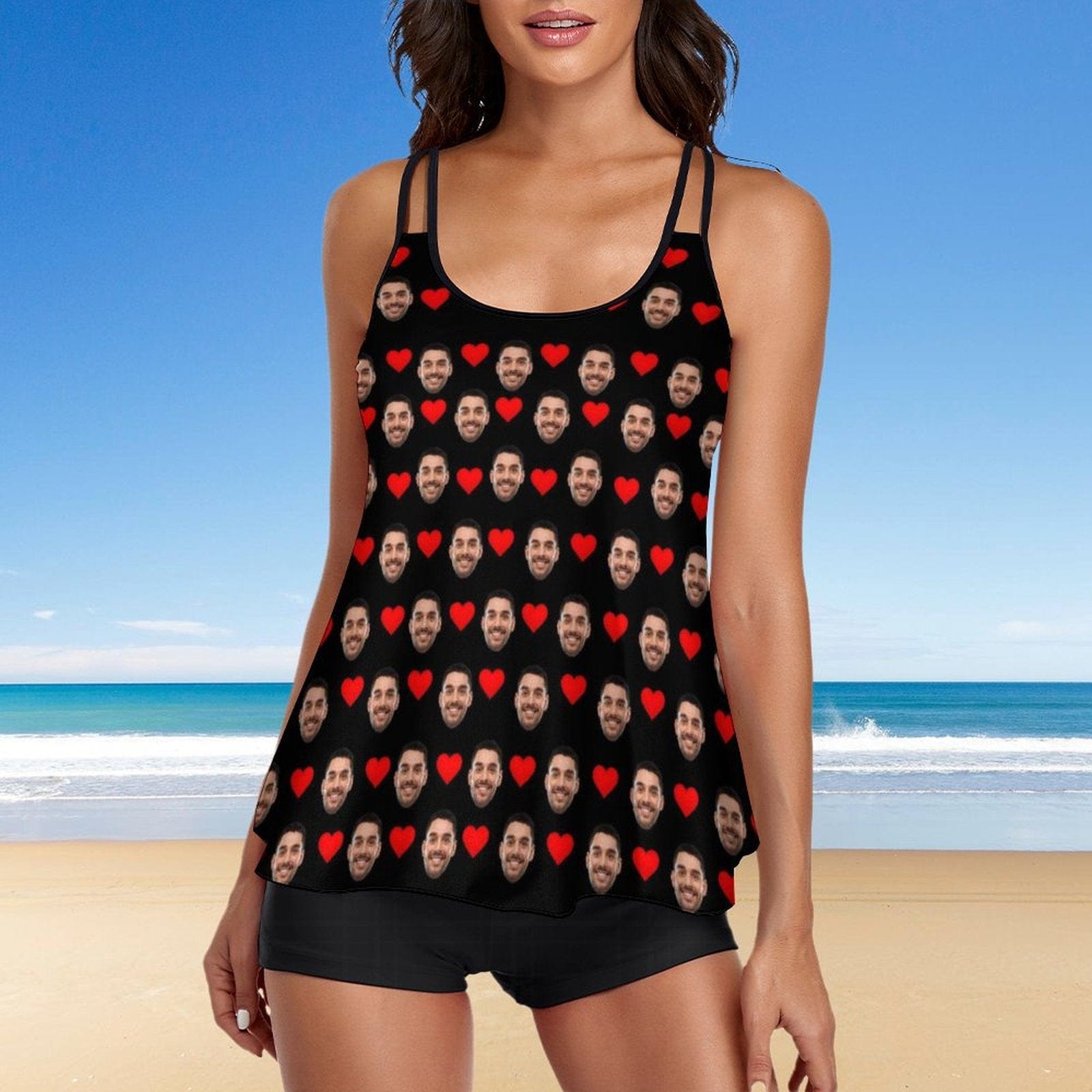 Custom #Plus-Size Swimdress And Shorts Custom Face Boyfriend Swimsuit Personalized Tankini Bathing Suit For Women 2 Piece Swmsuit - YesCustom