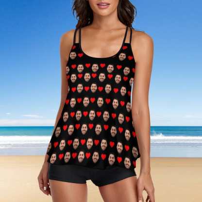 Custom #Plus-Size Swimdress And Shorts Custom Face Boyfriend Swimsuit Personalized Tankini Bathing Suit For Women 2 Piece Swmsuit - YesCustom