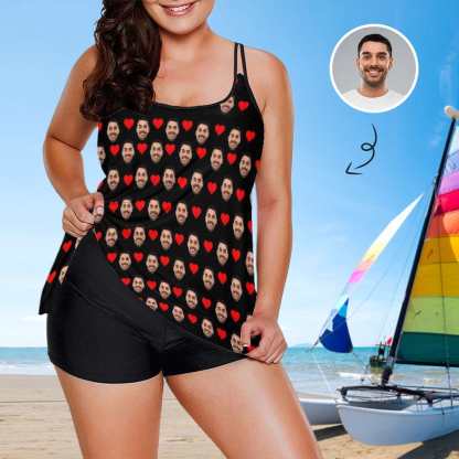 Custom #Plus-Size Swimdress And Shorts Custom Face Boyfriend Swimsuit Personalized Tankini Bathing Suit For Women 2 Piece Swmsuit - YesCustom