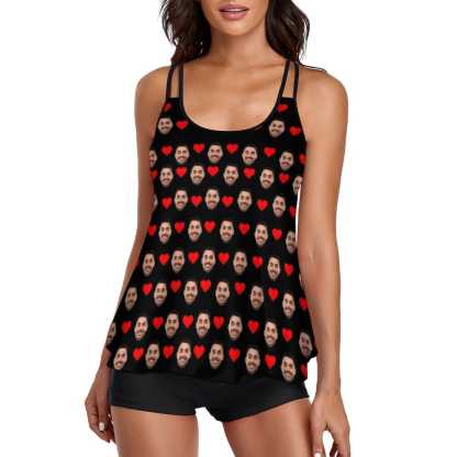 Custom #Plus-Size Swimdress And Shorts Custom Face Boyfriend Swimsuit Personalized Tankini Bathing Suit For Women 2 Piece Swmsuit - YesCustom