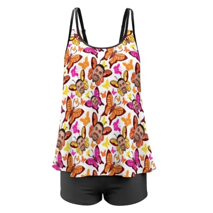 Custom #Plus-Size Swimdress And Shorts Custom Face Butterfly Swimwear Women Swimsuit Tankini Bathing Suit For Women 2 Piece Swmsuit - YesCustom