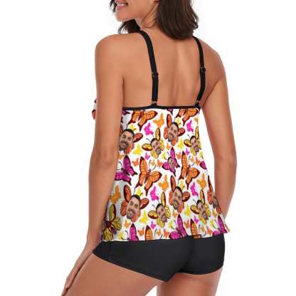 Custom #Plus-Size Swimdress And Shorts Custom Face Butterfly Swimwear Women Swimsuit Tankini Bathing Suit For Women 2 Piece Swmsuit - YesCustom
