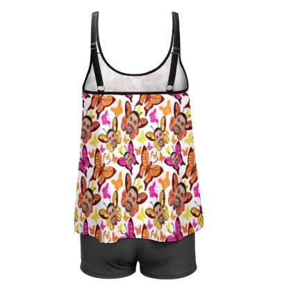Custom #Plus-Size Swimdress And Shorts Custom Face Butterfly Swimwear Women Swimsuit Tankini Bathing Suit For Women 2 Piece Swmsuit - YesCustom