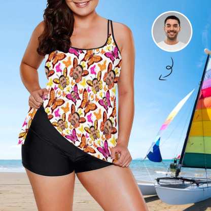 Custom #Plus-Size Swimdress And Shorts Custom Face Butterfly Swimwear Women Swimsuit Tankini Bathing Suit For Women 2 Piece Swmsuit - YesCustom