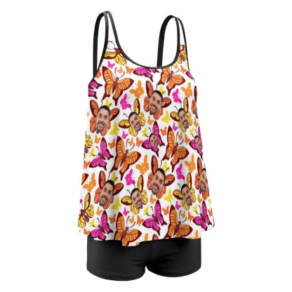 Custom #Plus-Size Swimdress And Shorts Custom Face Butterfly Swimwear Women Swimsuit Tankini Bathing Suit For Women 2 Piece Swmsuit - YesCustom
