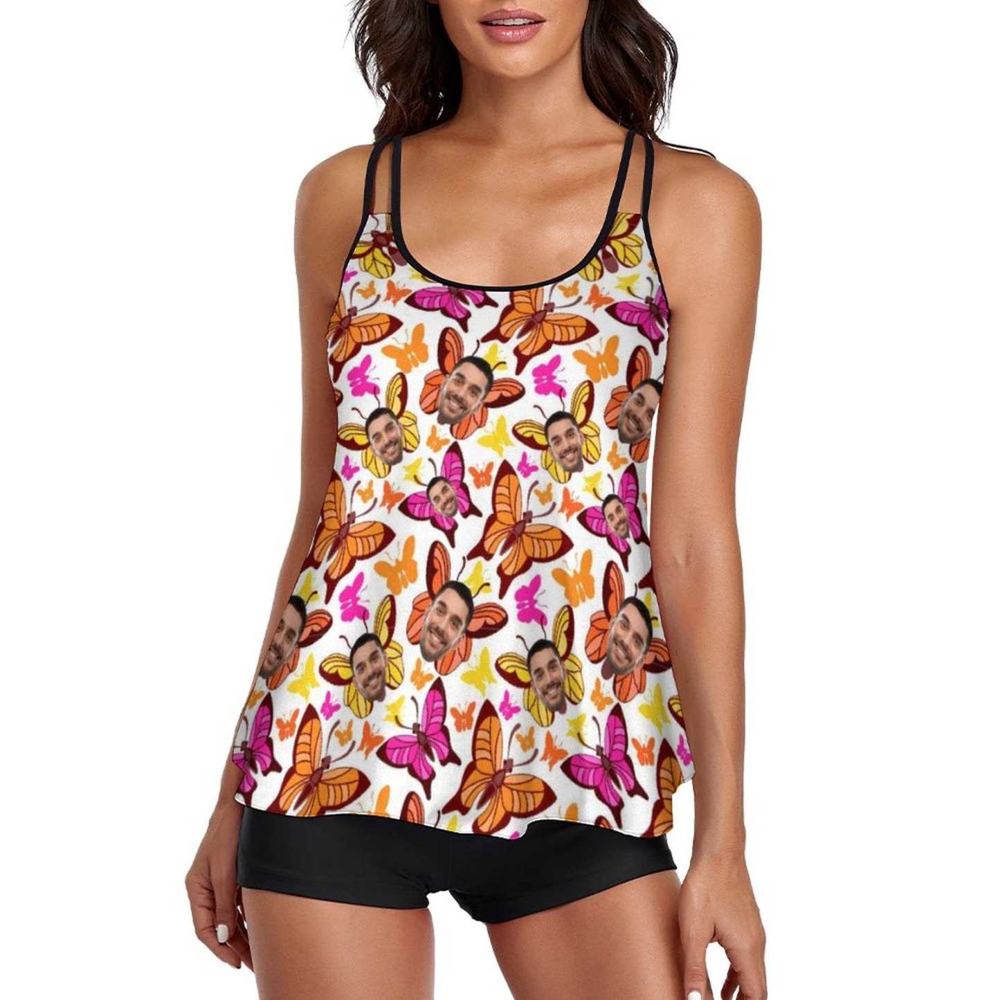 Custom #Plus-Size Swimdress And Shorts Custom Face Butterfly Swimwear Women Swimsuit Tankini Bathing Suit For Women 2 Piece Swmsuit - YesCustom