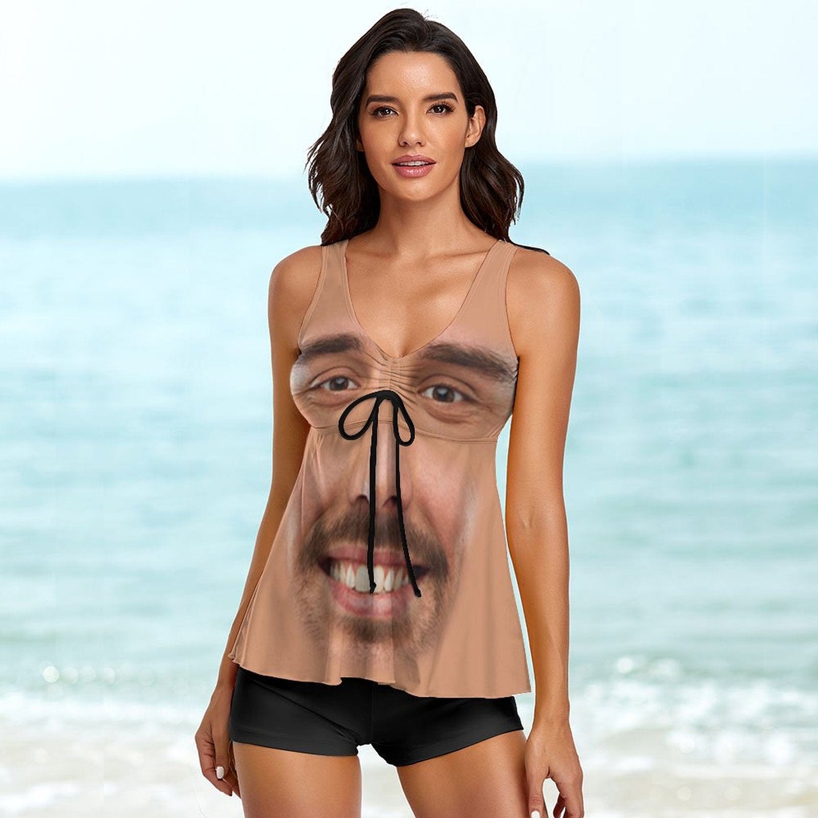 Custom #Plus-Size Swimdress And Shorts Custom Face My Husband Swimsuit Personalized Tankini Bathing Suit For Women 2 Piece Swmsuit - YesCustom