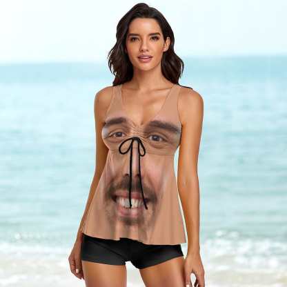 Custom #Plus-Size Swimdress And Shorts Custom Face My Husband Swimsuit Personalized Tankini Bathing Suit For Women 2 Piece Swmsuit - YesCustom