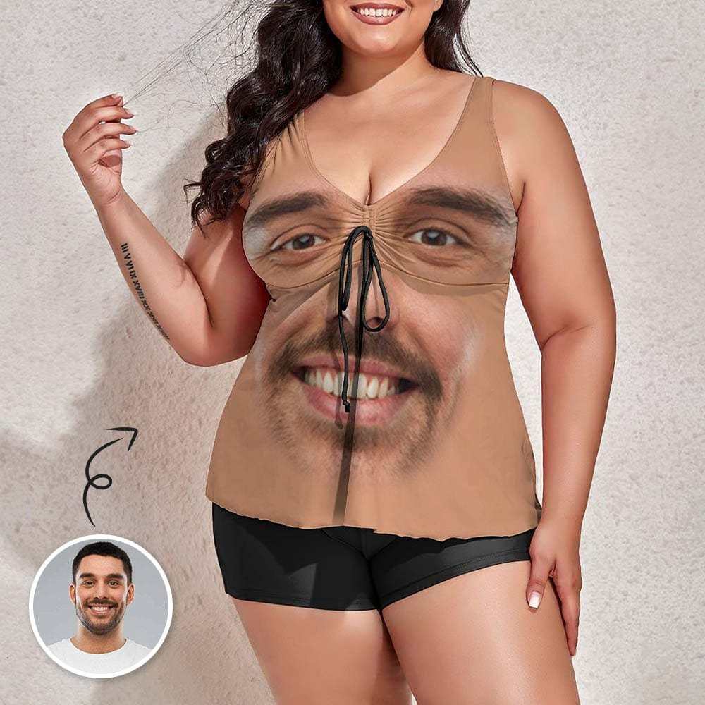 Custom #Plus-Size Swimdress And Shorts Custom Face My Husband Swimsuit Personalized Tankini Bathing Suit For Women 2 Piece Swmsuit - YesCustom