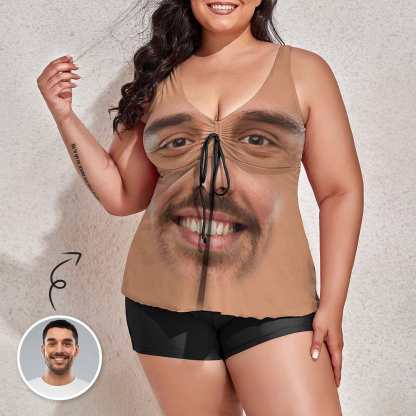Custom #Plus-Size Swimdress And Shorts Custom Face My Husband Swimsuit Personalized Tankini Bathing Suit For Women 2 Piece Swmsuit - YesCustom