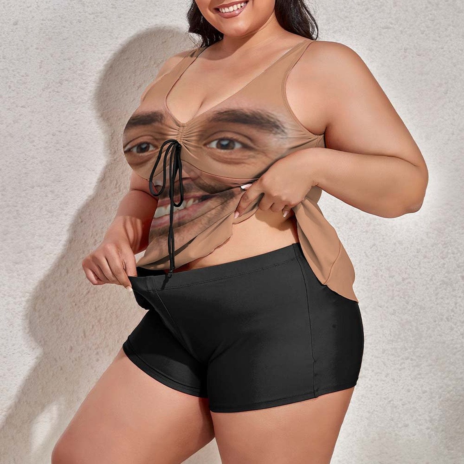 Custom #Plus-Size Swimdress And Shorts Custom Face My Husband Swimsuit Personalized Tankini Bathing Suit For Women 2 Piece Swmsuit - YesCustom