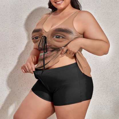 Custom #Plus-Size Swimdress And Shorts Custom Face My Husband Swimsuit Personalized Tankini Bathing Suit For Women 2 Piece Swmsuit - YesCustom