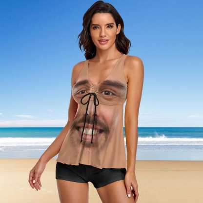 Custom #Plus-Size Swimdress And Shorts Custom Face My Husband Swimsuit Personalized Tankini Bathing Suit For Women 2 Piece Swmsuit - YesCustom