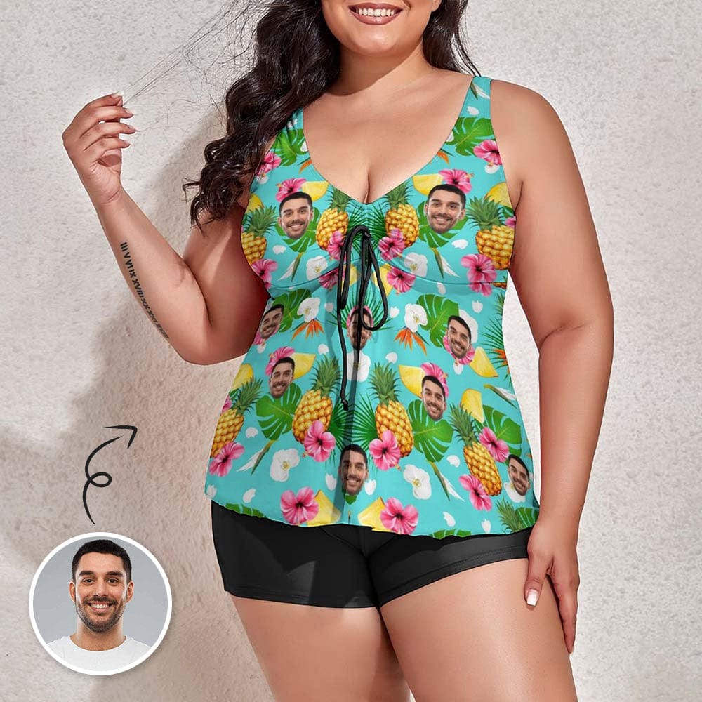Custom #Plus-Size Swimdress And Shorts Custom Face Summer Style Swimsuit Personalized Tankini Bathing Suit For Women 2 Piece Swmsuit - YesCustom