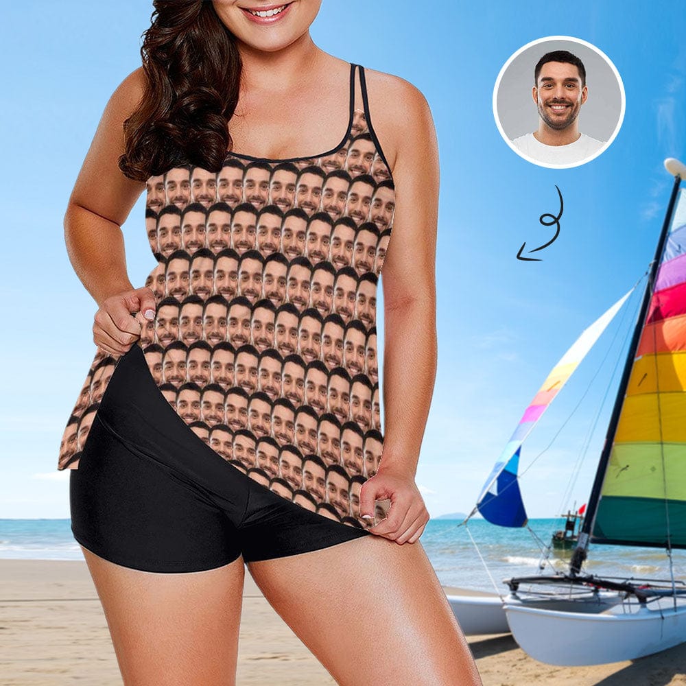 Custom #Plus-Size Swimdress And Shorts Custom Face Swimwear Sweet Lover Women Swimsuit Tankini Bathing Suit For Women 2 Piece Swmsuit - YesCustom
