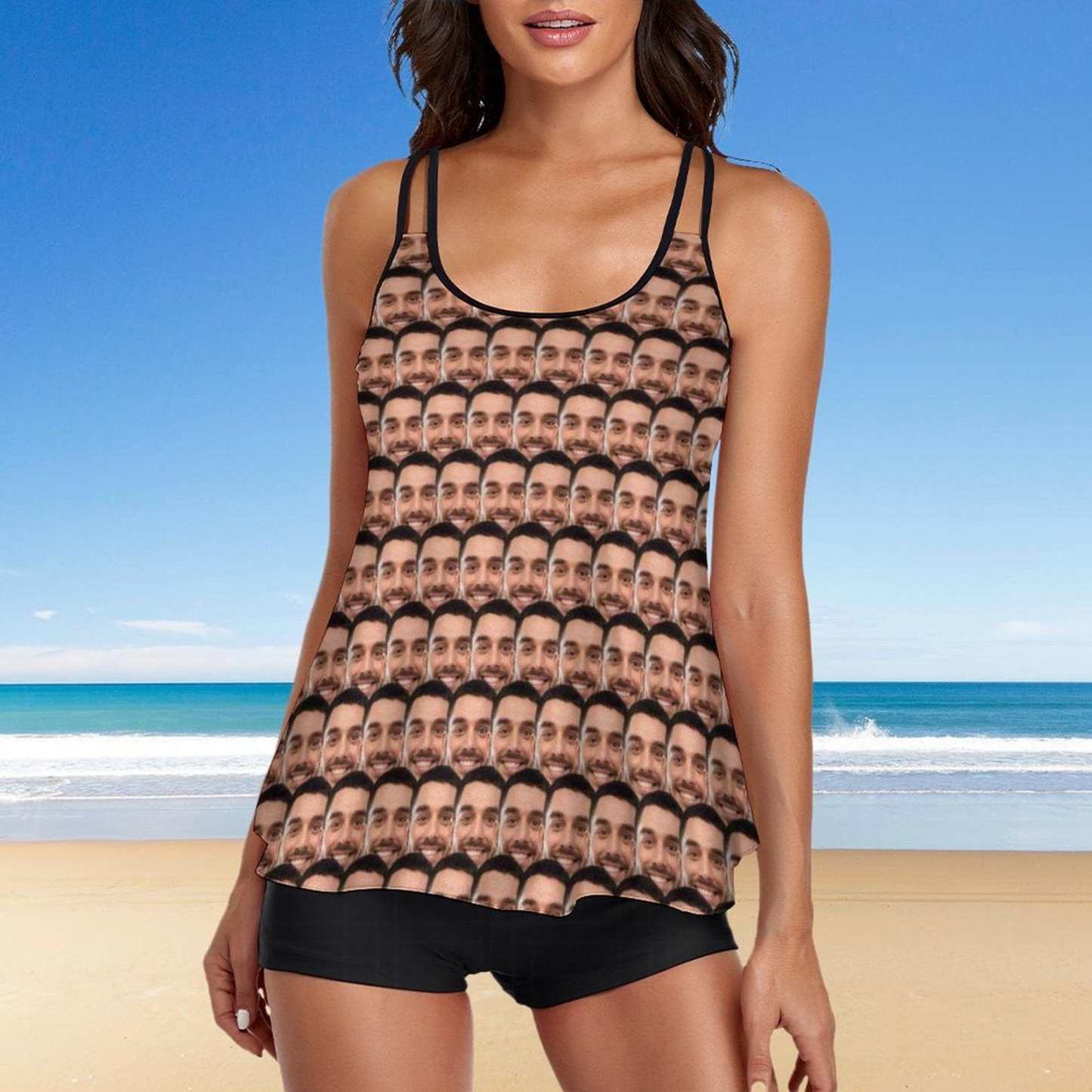 Custom #Plus-Size Swimdress And Shorts Custom Face Swimwear Sweet Lover Women Swimsuit Tankini Bathing Suit For Women 2 Piece Swmsuit - YesCustom