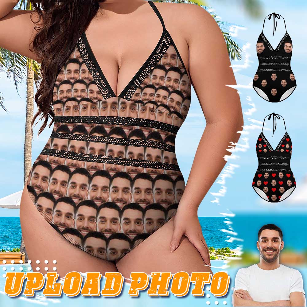 Custom #Plus-Size Swimsuit-Custom Boyfriend Face Swimsuits Personalized Women's New Strap One Piece Bathing Suit For Her - YesCustom