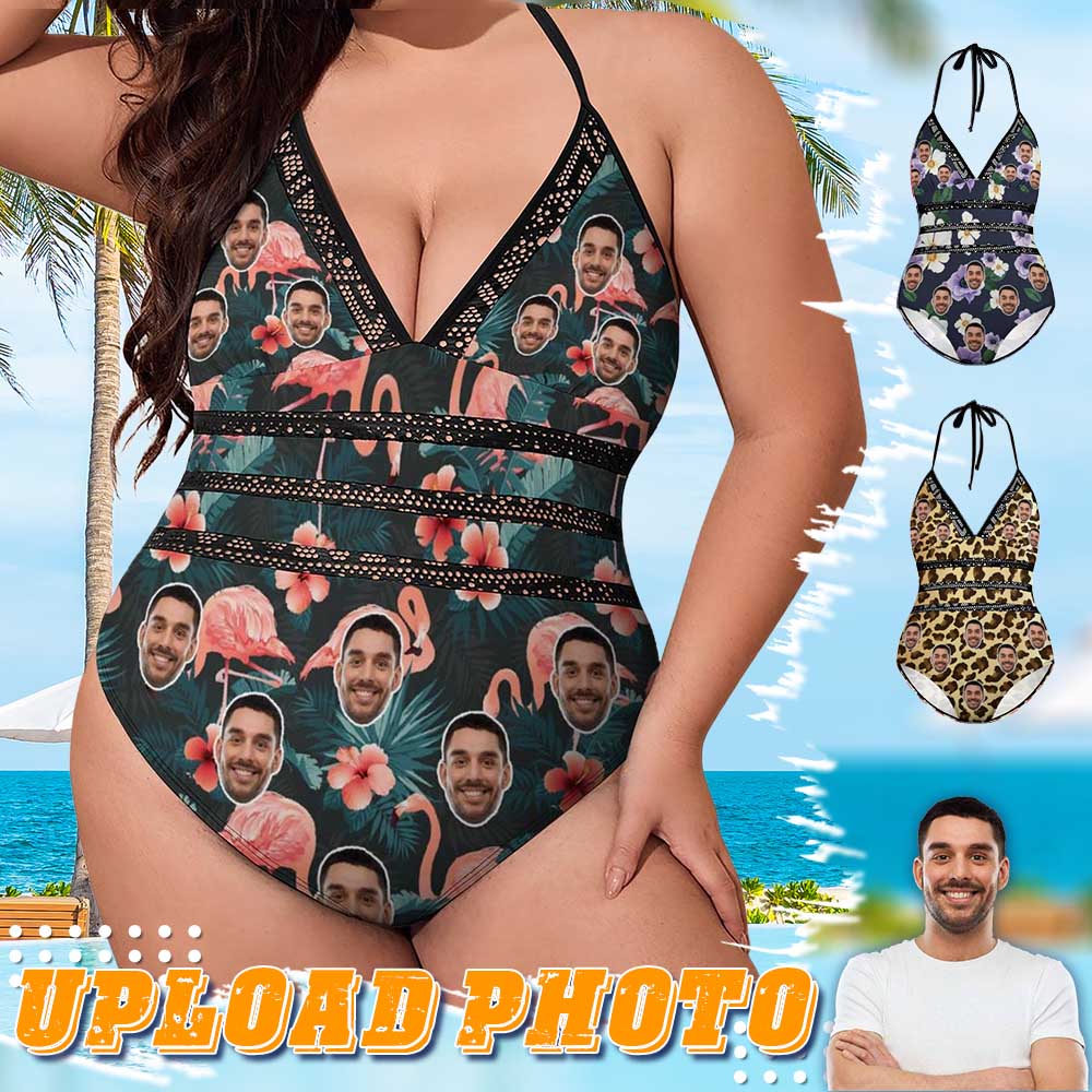 Custom #Plus Size Swimsuit-Custom Face Summer Sexy Swimsuits Personalized Women's New Strap One Piece Bathing Suit Vacation - YesCustom