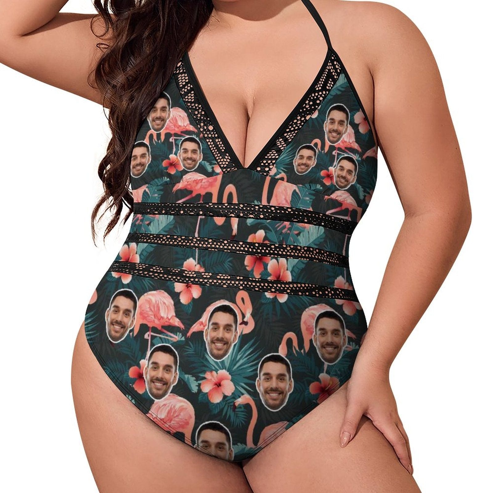 Custom #Plus Size Swimsuit-Custom Face Summer Sexy Swimsuits Personalized Women's New Strap One Piece Bathing Suit Vacation - YesCustom