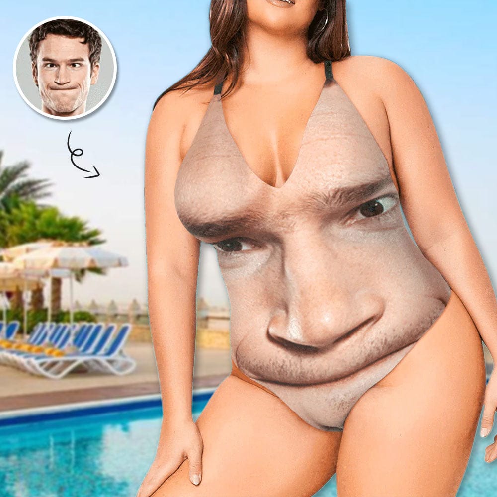 Custom #Plus Size Swimsuit#Tongue Bathingsuit#Custom Face Funny Swimsuit Personalized Photo Women's Lacing Backless One Piece Bathing Suit For Her - YesCustom
