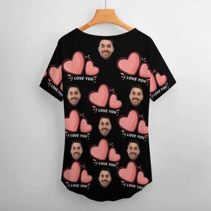 Custom #Plus Size T-shirt-Custom Face Pink Love Plus Size V Neck T-shirt for Her Print Your Own Face on Shirt - YesCustom