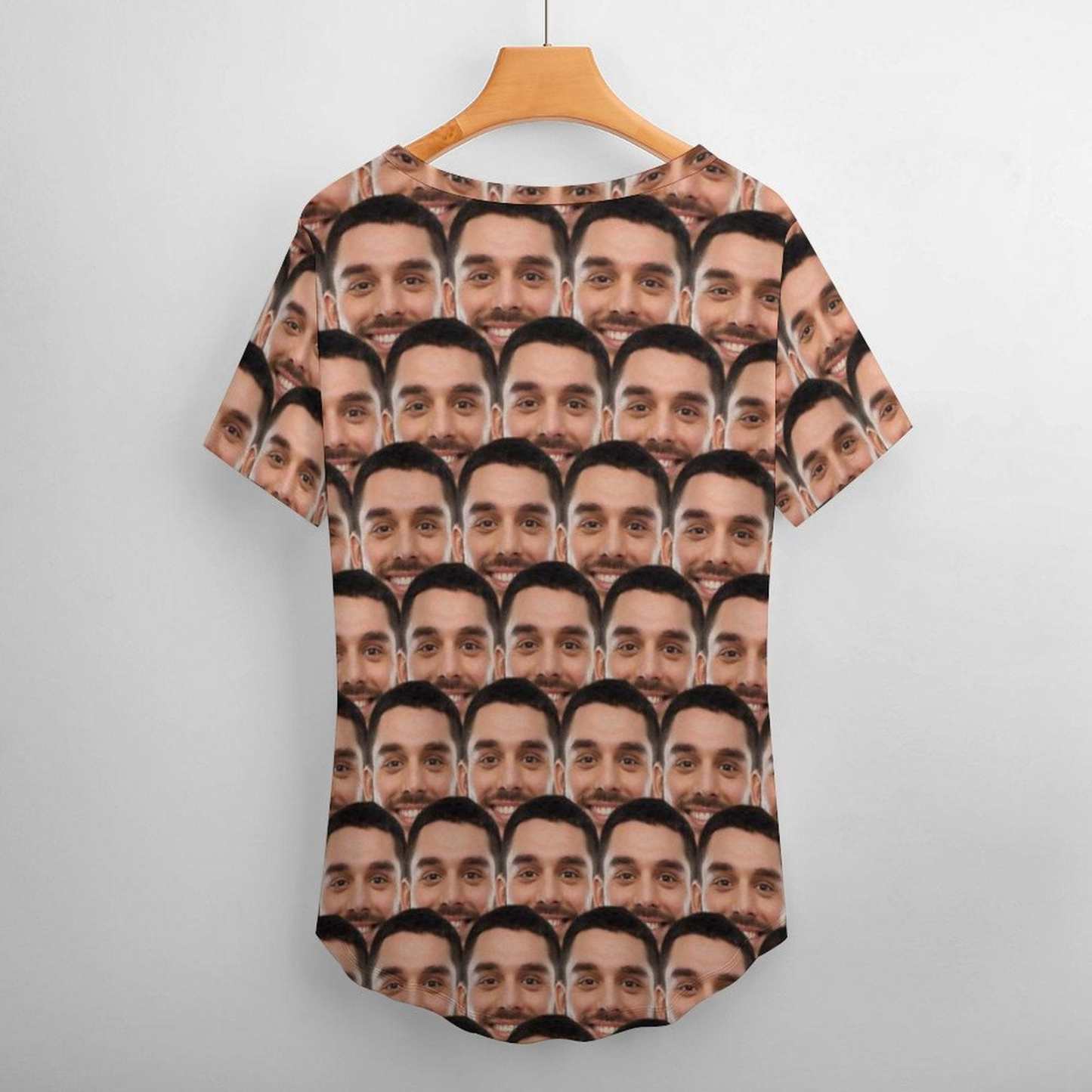 Custom #Plus Size T-shirt-Custom Face Seamless Boyfriend Plus Size V Neck T-shirt for Her Design Your Own Shirt Gift - YesCustom