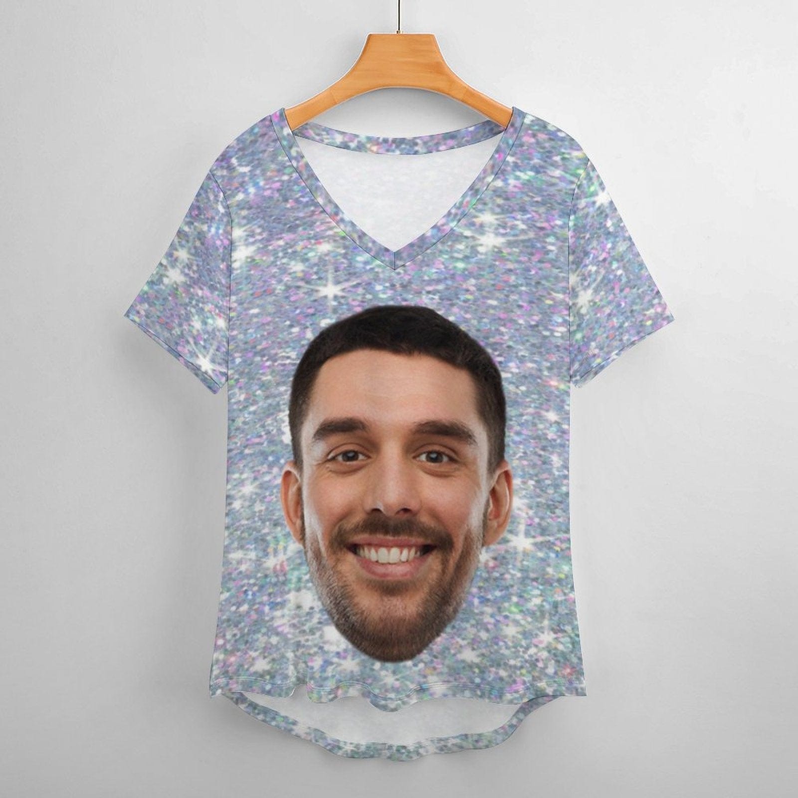 Custom #Plus Size T-shirt-Custom Galaxy Plus Size V Neck T-shirt for Her Print Your Own Face on Shirt - YesCustom