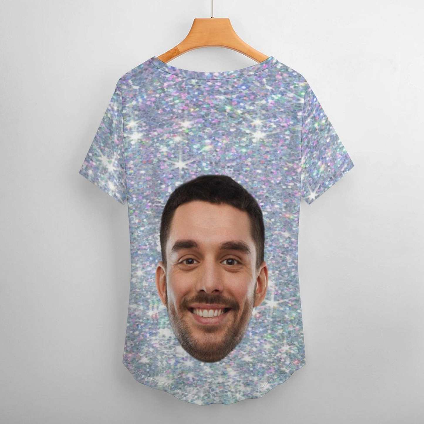 Custom #Plus Size T-shirt-Custom Galaxy Plus Size V Neck T-shirt for Her Print Your Own Face on Shirt - YesCustom