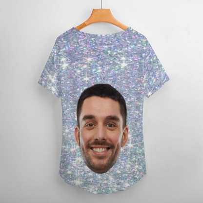 Custom #Plus Size T-shirt-Custom Galaxy Plus Size V Neck T-shirt for Her Print Your Own Face on Shirt - YesCustom