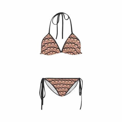Custom #Plus Size Triangle Bikini-Custom Seamless Face Plus Size Swimsuit String Halter Tie Side Low Waisted Triangle Bikini Plus Size Swimwear Personalized Bathing Suit Women's Two Piece Swimsuit Summer Beach Pool Outfits - YesCustom